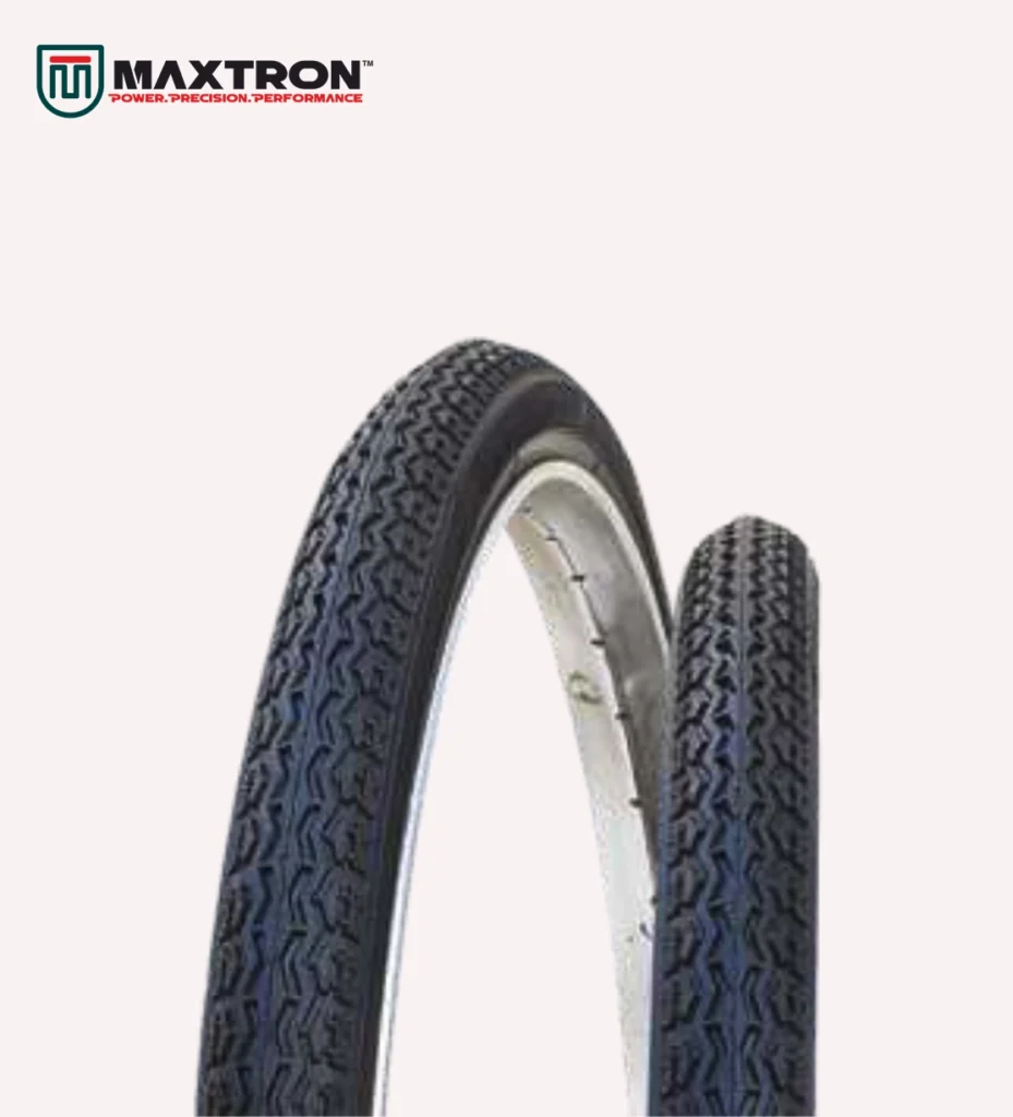 Maxtron A-126 bicycle city tyre featuring a durable zigzag tread pattern designed for superior road grip, smooth urban commuting, and long-lasting performance.