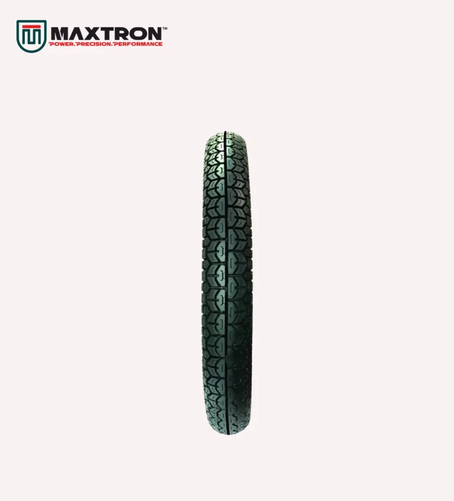 Maxtron M-106 motorcycle tyre with directional tread pattern for excellent road grip, stability, long-lasting durability, and dependable riding performance.