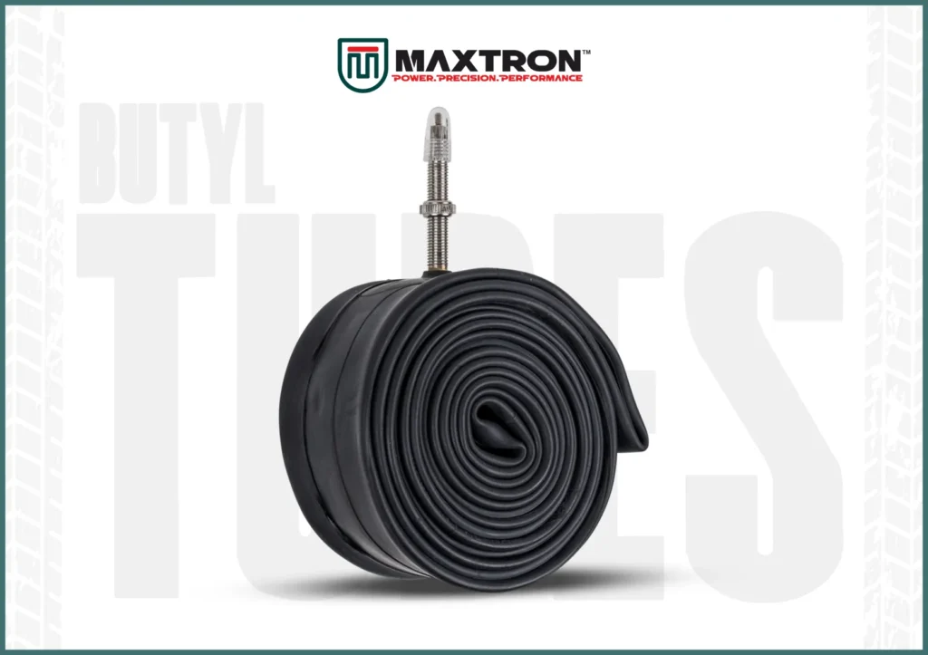 Maxtron premium butyl inner tube made from durable butyl rubber, designed for superior air retention, puncture resistance, reliability, and long-lasting tyre performance.