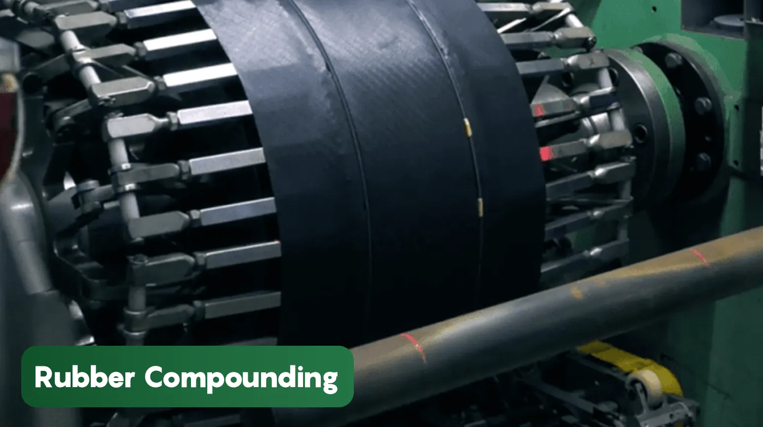 Industrial rubber compounding process at Maxtron manufacturing facility showing advanced machinery used for blending and processing rubber compounds for inner tube production.