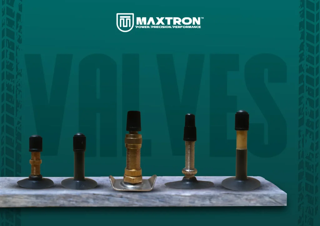 Collection of premium Maxtron tyre valves and valve components designed for secure air retention, efficient inflation, durability, and reliable tyre performance.