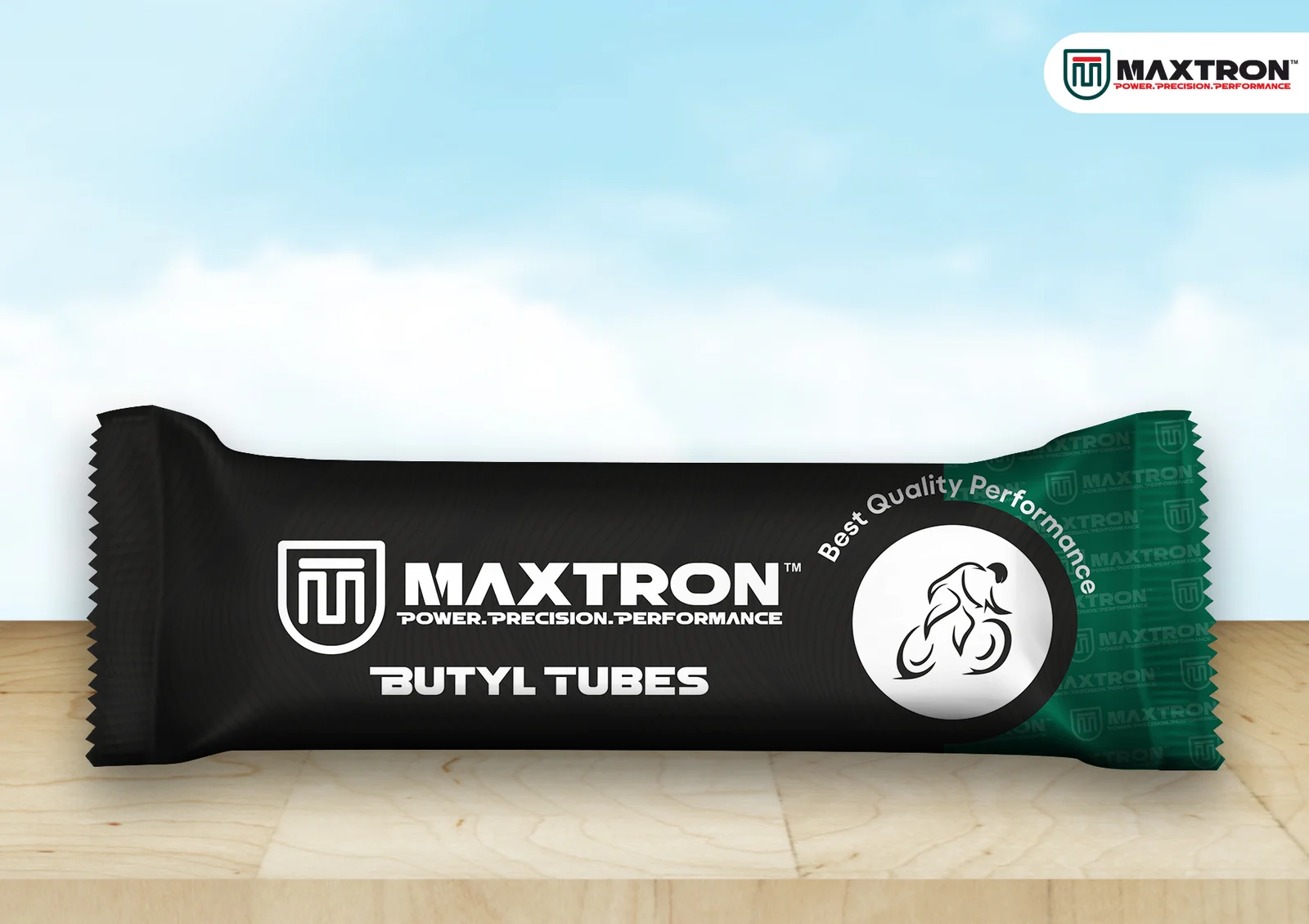 Maxtron Butyl Tubes retail packaging showcasing premium inner tube solutions designed for superior air retention, durability, puncture resistance, and long-lasting tyre performance.