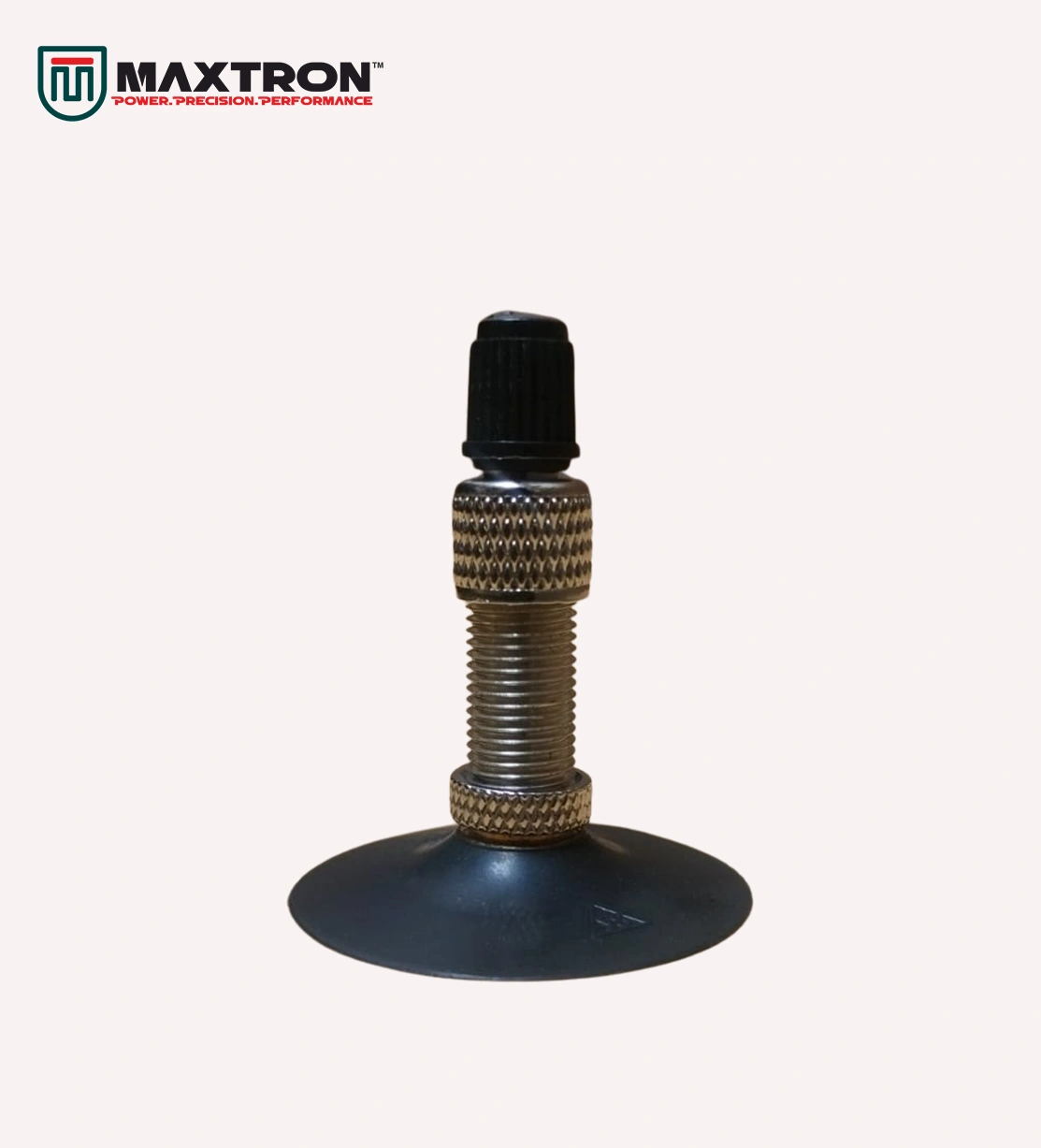 Maxtron German valve (Dunlop/Woods valve) with threaded metal stem, locking nuts, and protective cap designed for bicycle inner tubes and reliable tyre inflation.