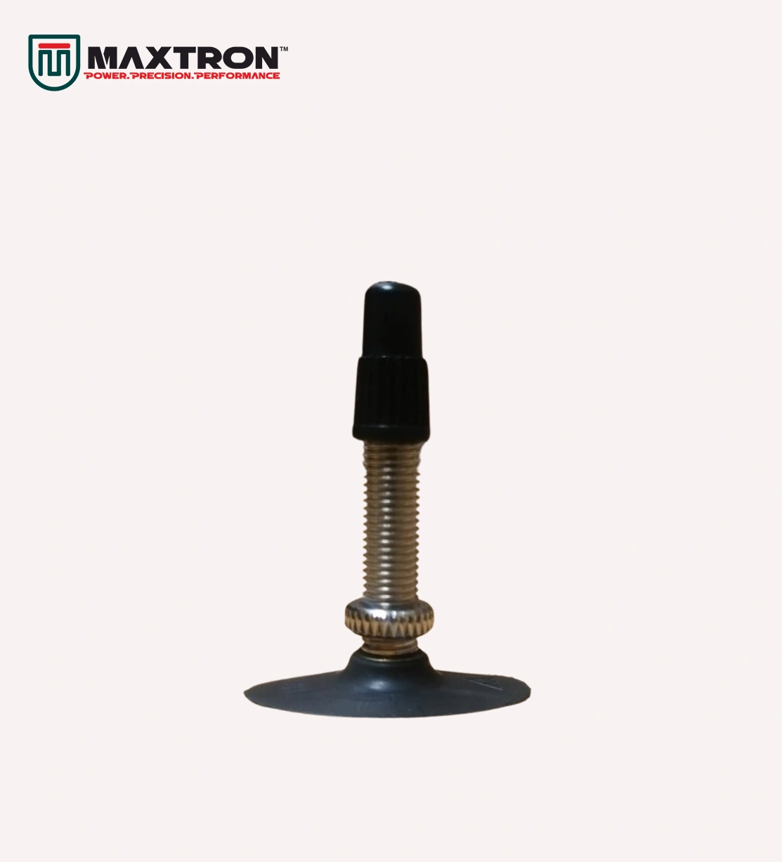 Maxtron Presta valve with threaded metal stem, locking nut, and protective cap designed for bicycle inner tubes and high-pressure cycling applications.