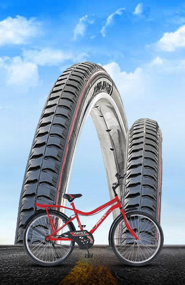 Red city bicycle displayed with premium city bicycle tyres featuring optimized tread patterns for superior grip, durability, smooth rolling performance, and comfortable urban commuting.