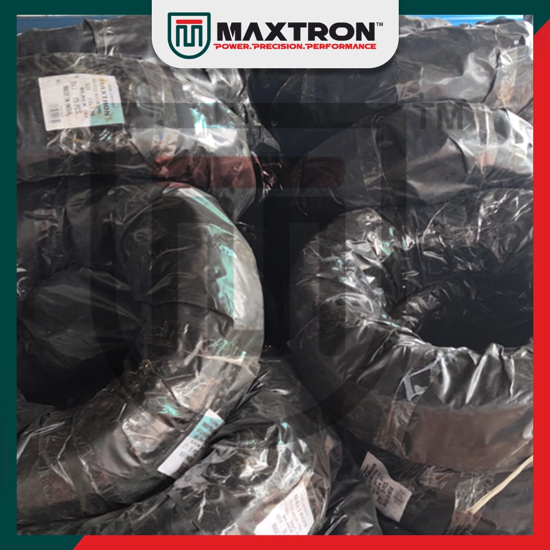 Maxtron Global premium tyres securely wrapped and stacked for export-ready storage and international distribution