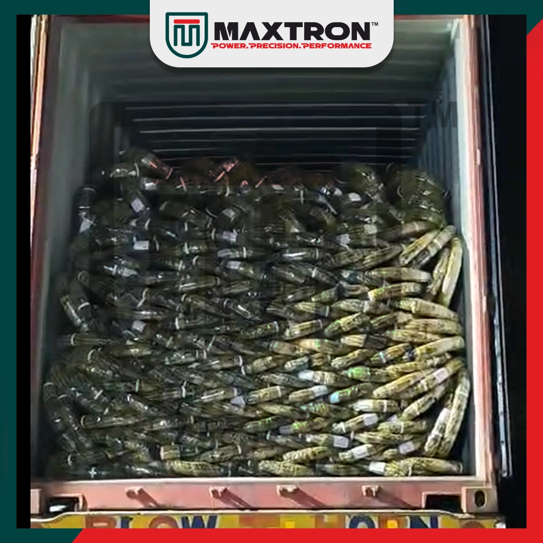 Maxtron Global shipping container loaded with export-quality tyres for international distribution and global supply