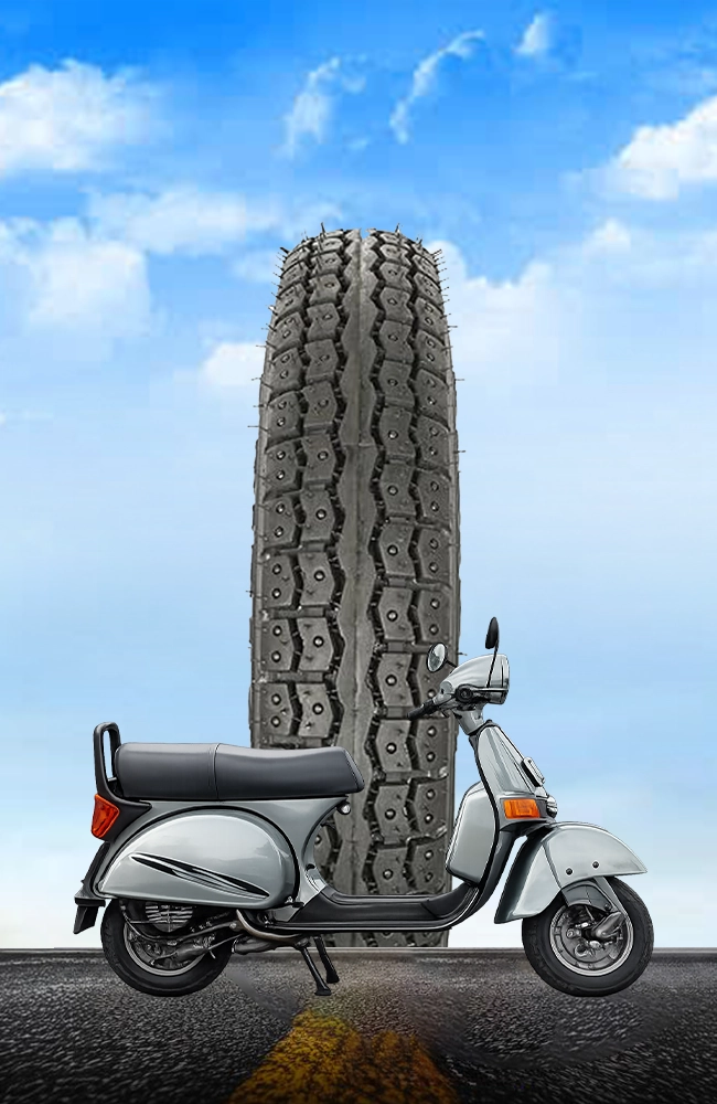 Maxtron S-102 scooter tyre mounted behind a modern scooter, showcasing superior road grip, durability, stability, and urban riding performance.