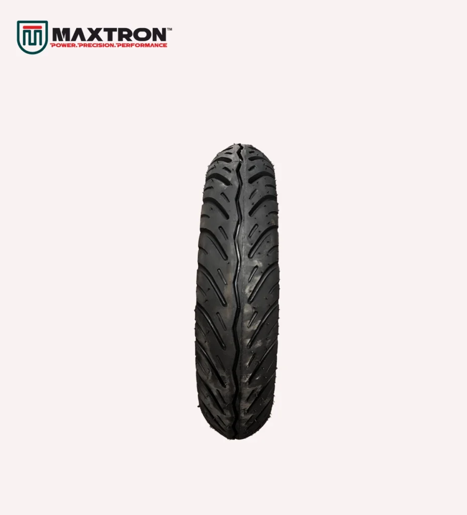 Maxtron S-103 scooter tyre with directional V-shaped tread pattern for superior wet grip, enhanced stability, smooth handling, and long-lasting road performance.