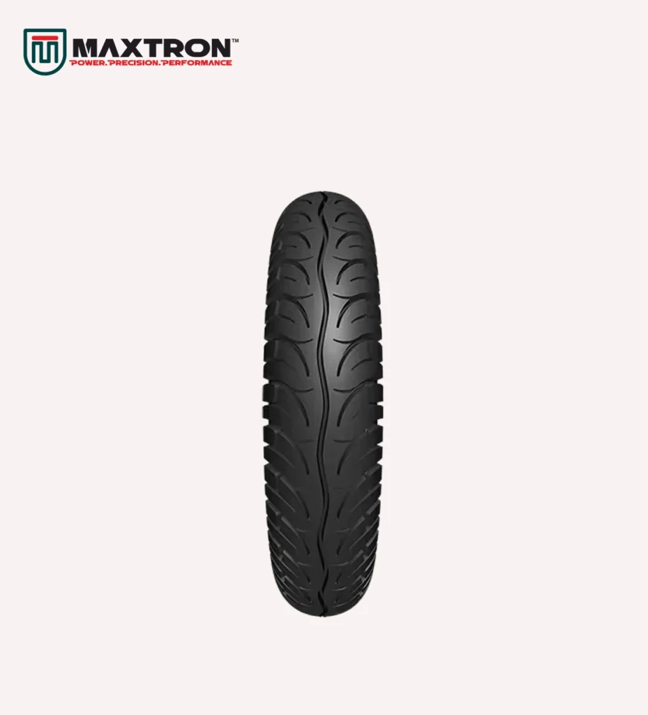 Maxtron S-104 scooter tyre with sporty directional tread pattern for superior grip, enhanced wet traction, smooth handling, and long-lasting road performance.