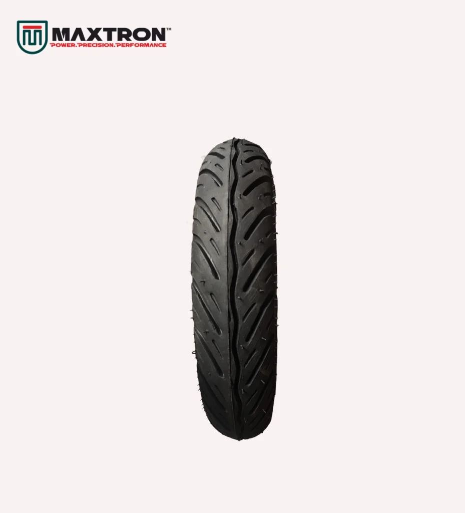 Maxtron S-105 scooter tyre with directional V-groove tread pattern for superior road grip, enhanced wet traction, smooth handling, and long-lasting durability.