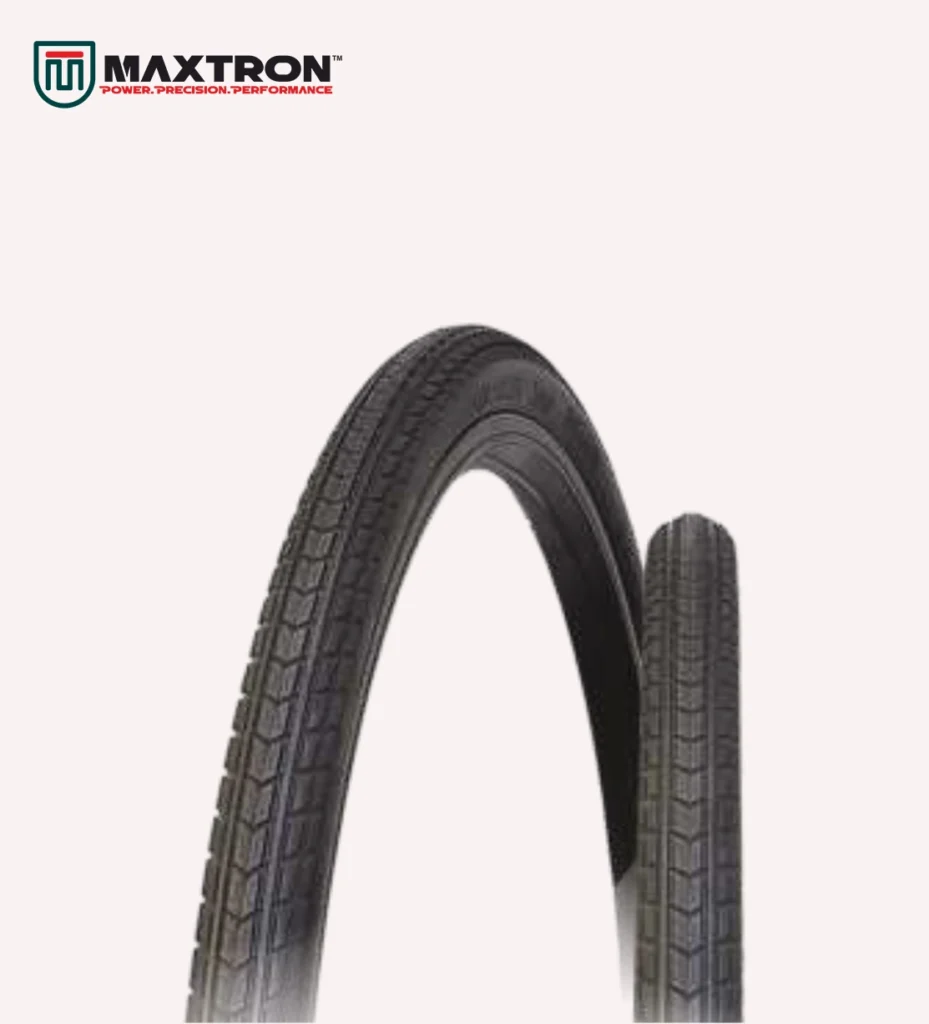 Maxtron A-128 bicycle city tyre featuring a modern directional tread pattern designed for excellent road grip, smooth handling, and long-lasting performance on urban roads.
