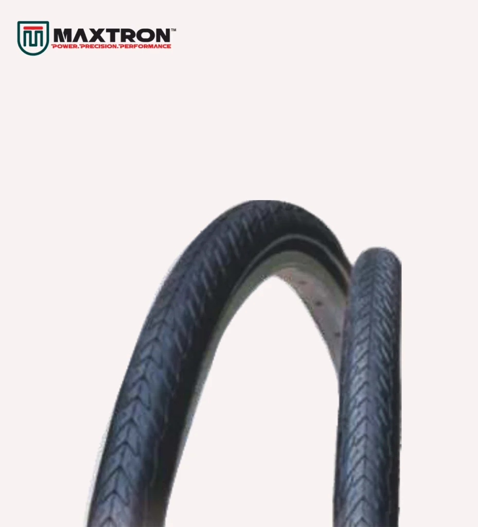 Maxtron A-129 bicycle city tyre featuring a directional herringbone tread pattern designed for excellent grip, efficient water dispersion, smooth handling, and long-lasting urban cycling performance.