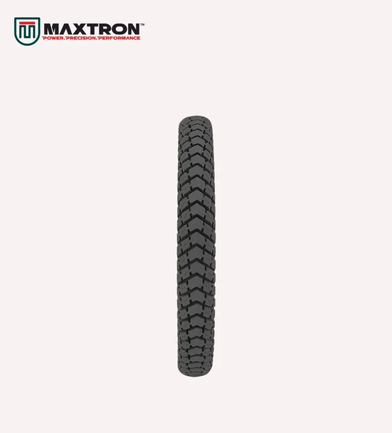 Maxtron M-107 motorcycle tyre with rugged directional block tread pattern for superior traction, stability, durability, and reliable road performance.