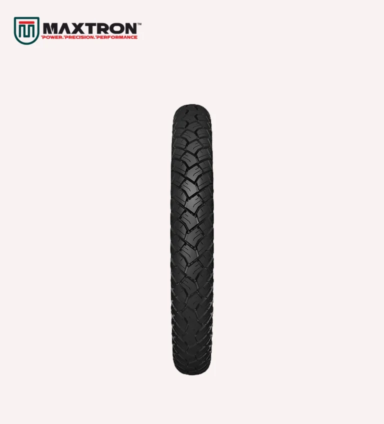 Maxtron M-110 motorcycle tyre with all-terrain block tread pattern for superior grip, enhanced stability, smooth handling, and long-lasting durability.