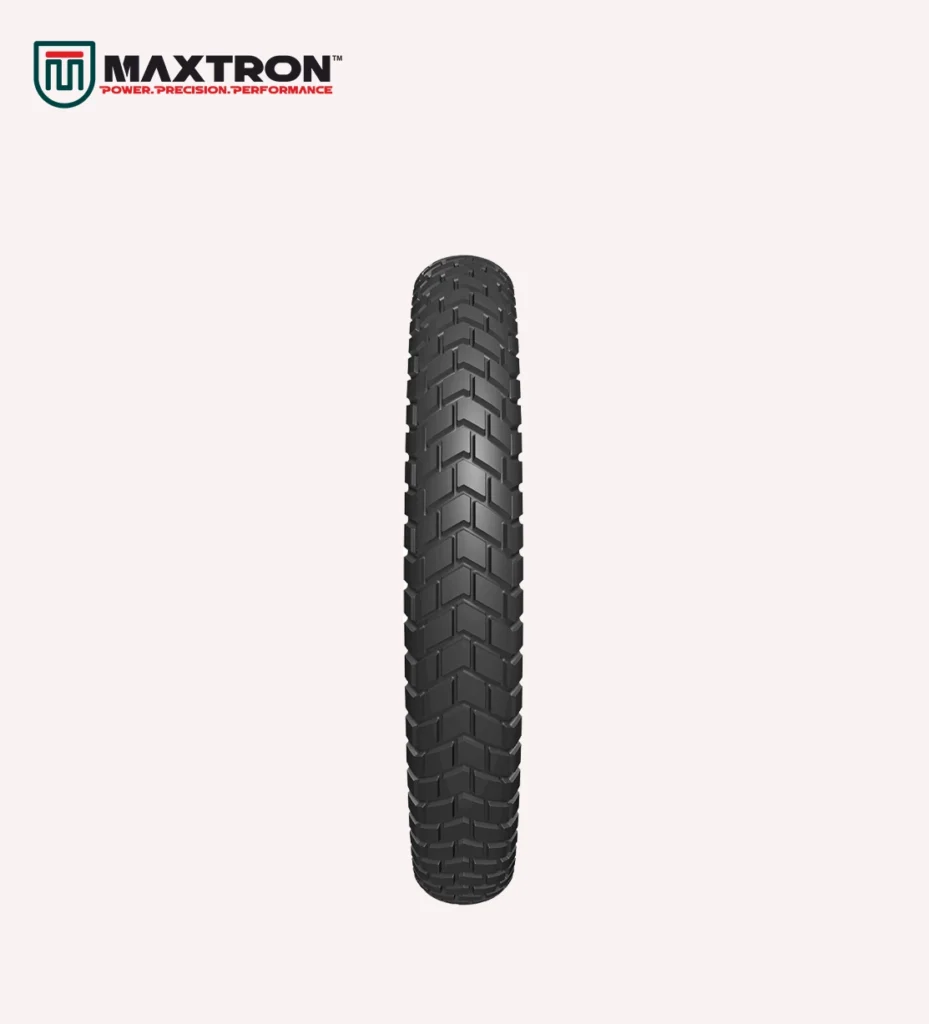 Maxtron M-111 motorcycle tyre with rugged dual-purpose tread pattern for superior grip, enhanced stability, off-road traction, and long-lasting durability.