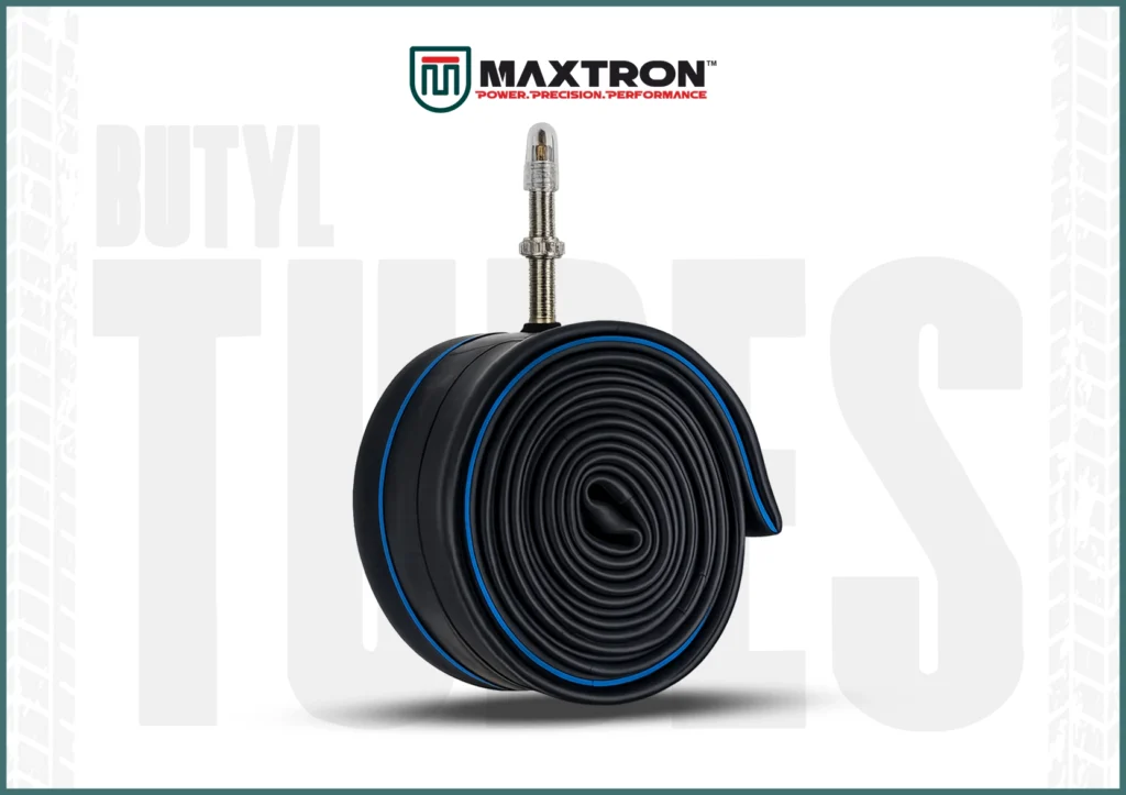 Maxtron premium butyl inner tube made from durable butyl rubber, designed for superior air retention, puncture resistance, reliability, and long-lasting tyre performance.